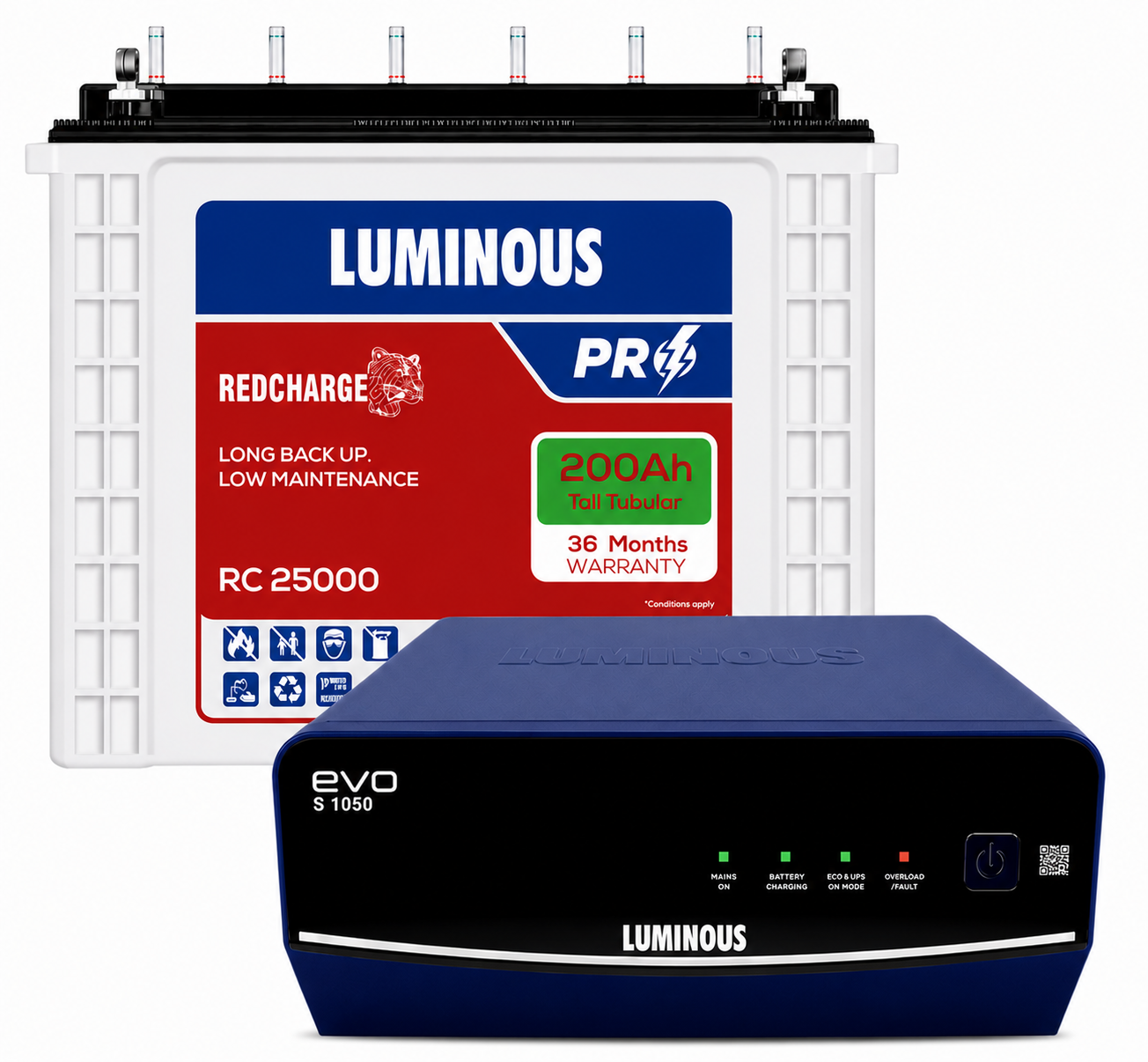 Luminous- 200 ah battery and EVOs1050 inverter with Exchange